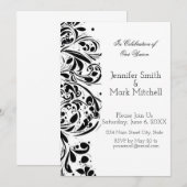 Elegant Black and White Floral Wedding Kaart (Voorkant / Achterkant)