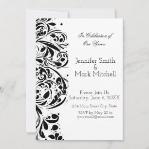 Elegant Black and White Floral Wedding Kaart