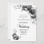 Elegant Black and White Floral Wedding Kaart (Voorkant)