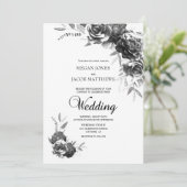 Elegant Black and White Floral Wedding Kaart (Staand voorkant)