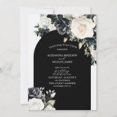 Elegant Black and White Floral Wedding Kaart (Voorkant)