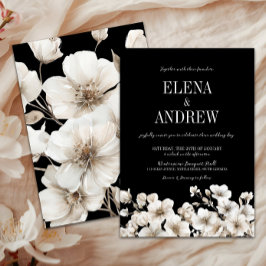 Elegant Black and White Floral Wedding Kaart