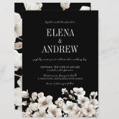 Elegant Black and White Floral Wedding Kaart