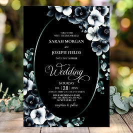 Elegant Black and White Floral Wedding Kaart