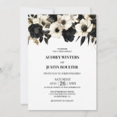 Elegant Black and White Floral Wedding Kaart (Voorkant)