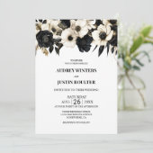 Elegant Black and White Floral Wedding Kaart (Staand voorkant)