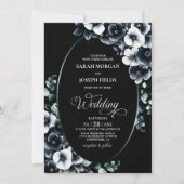 Elegant Black and White Floral Wedding Kaart (Voorkant)