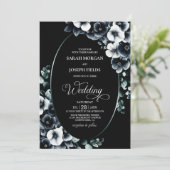 Elegant Black and White Floral Wedding Kaart (Staand voorkant)
