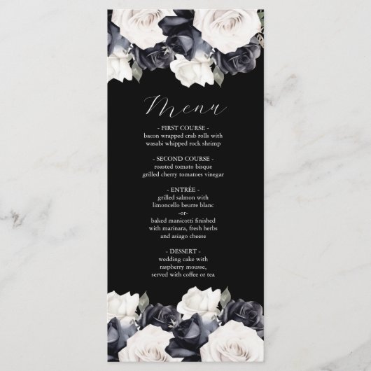 Elegant Black and White Floral Wedding Menu (Voorkant)
