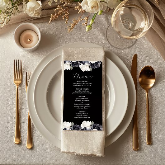 Elegant Black and White Floral Wedding Menu