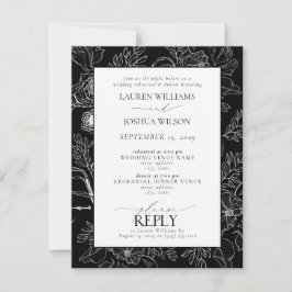 Elegant Black and White Floral Wedding Rehearsal Kaart
