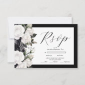 Elegant Black and White Floral Wedding RSVP Kaartje (Voorkant)