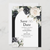 Elegant Black and White Floral Wedding Save The Date (Voorkant)