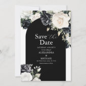 Elegant Black and White Floral Wedding Save The Date (Voorkant)