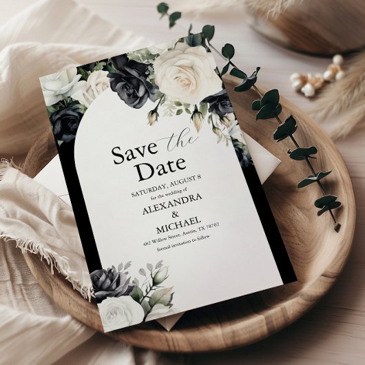 Elegant Black and White Floral Wedding Save The Date