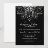 Elegant Black and White Flower Mandala Wedding Kaart (Voorkant / Achterkant)