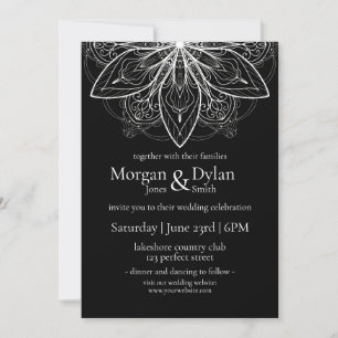 Elegant Black and White Flower Mandala Wedding Kaart