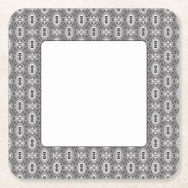 Elegant Black and White Folk Floral Seamless Patte Kartonnen Onderzetters