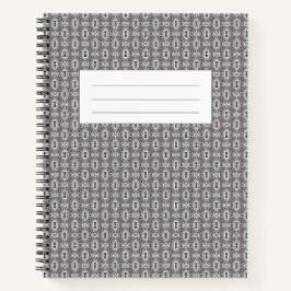Elegant Black and White Folk Floral Seamless Patte Notitieboek