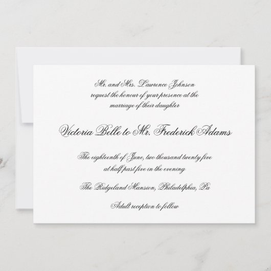Elegant Black and White Formal Calligraphy Wedding Kaart (Voorkant)