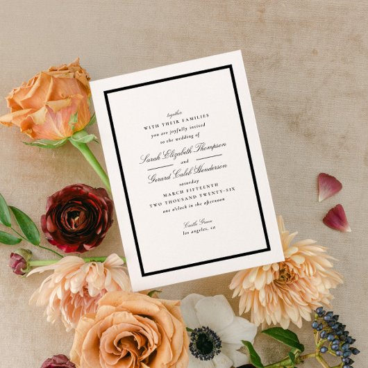 Elegant Black and White Formal Calligraphy Wedding Kaart