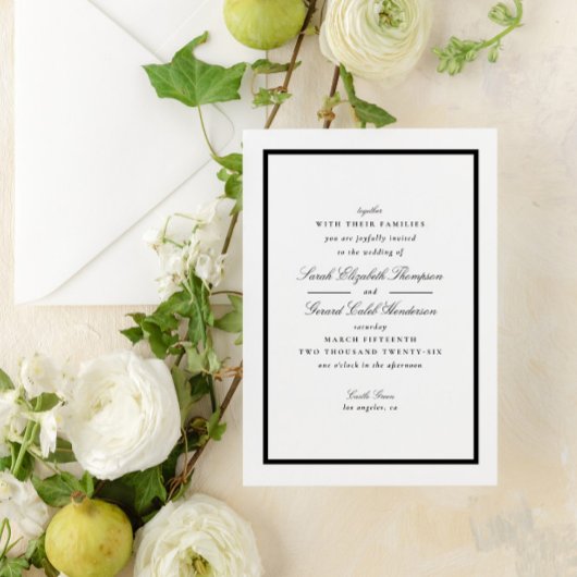 Elegant Black and White Formal Calligraphy Wedding Kaart