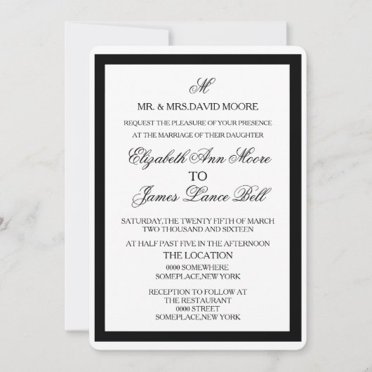 Elegant Black and White Formal Wedding Kaart (Voorkant)