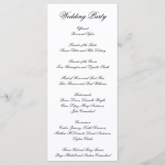 Elegant Black and White Formal Wedding Programmakaart (Achterkant)