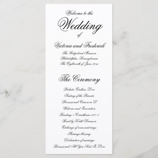 Elegant Black and White Formal Wedding Programmakaart (Voorkant)