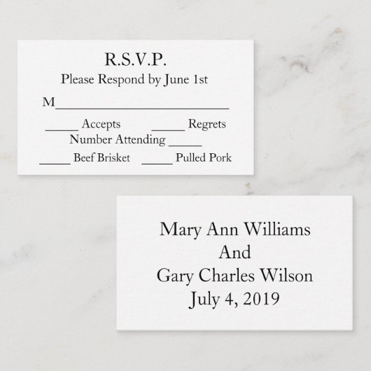 Elegant Black and White Formal Wedding RSVP-kaarte Informatiekaartje (Voorkant / Achterkant)