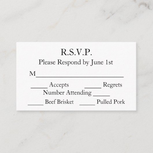 Elegant Black and White Formal Wedding RSVP-kaarte Informatiekaartje (Voorkant)