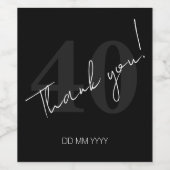 Elegant Black and White Forty 40th Birthday Wijn Etiket (Enkel label)