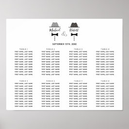 Elegant Black and White Gay Wedding Seating Chart Poster