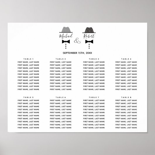 Elegant Black and White Gay Wedding Seating Chart Poster (Voorkant)