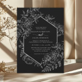 Elegant Black and White Geometric Floral Wedding Kaart