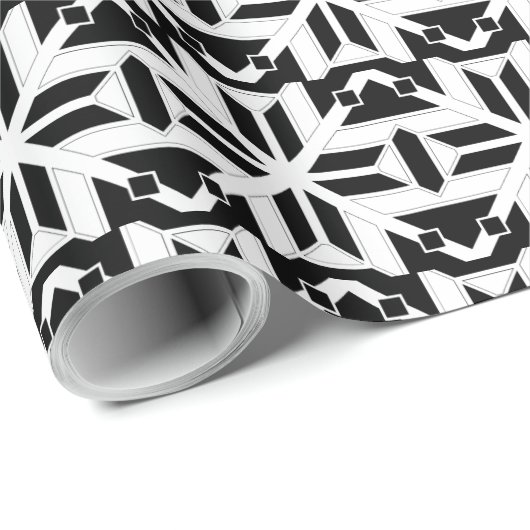 Elegant Black and White Geometric Pattern Cadeaupapier (Rol Hoek)