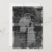 Elegant Black and White Gold Border Photo Wedding Kaart (Voorkant)