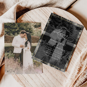 Elegant Black and White Gold Border Photo Wedding Kaart