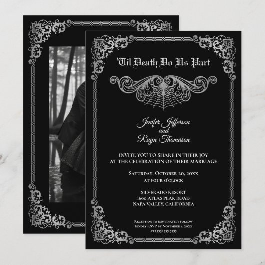 Elegant black and white Gothic wedding Invitation Kaart (Voorkant / Achterkant)