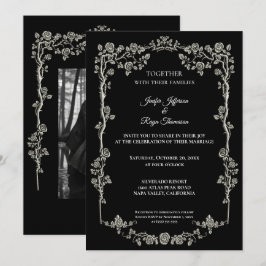 Elegant black and white Gothic wedding Invitation Kaart
