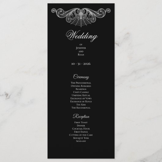 Elegant black and white Gothic Wedding Program Menu (Voorkant)