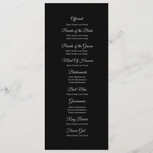 Elegant black and white Gothic Wedding Program Menu (Achterkant)