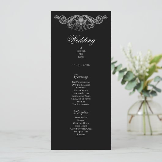 Elegant black and white Gothic Wedding Program Menu (Staand voorkant)
