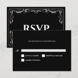 Elegant black and white Gothic Wedding RSVP Card Kaartje