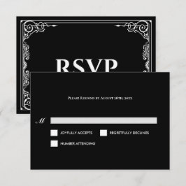 Elegant black and white Gothic Wedding RSVP Card Kaartje