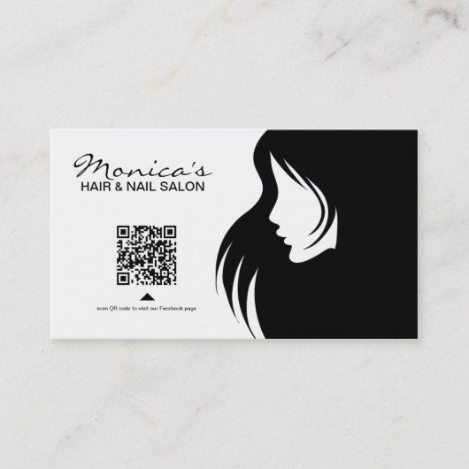 Elegant Black and White Hair and Nail Salon Visitekaartje (Voorkant)