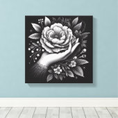 Elegant Black and White Hand Botanical Art Canvas Afdruk (Insitu (Houten vloer))
