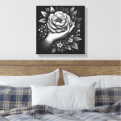 Elegant Black and White Hand Botanical Art Canvas Afdruk (Insitu (Slaapkamer))
