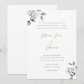 Elegant Black and White Hand Drawn Rozen Wedding Kaart (Voorkant / Achterkant)