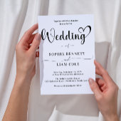 Elegant Black and White Heart Script Wedding  Kaart